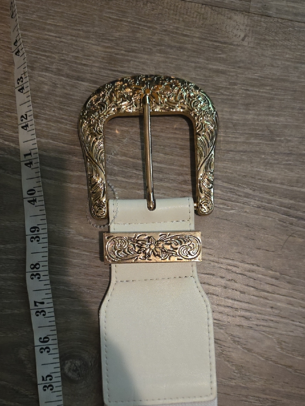 Zara White Belt with Ornate Gold Buckle